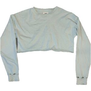 New JOAH BROWN One Size Blue Distressed Cuff Soho Crop Long Sleeve Shirt